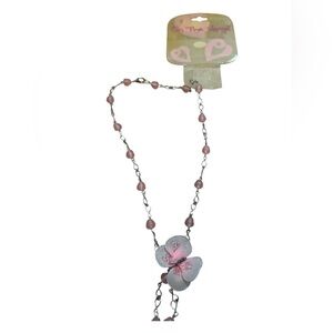 Vintage Y2K pink butterfly beaded neckless - genuine lucite